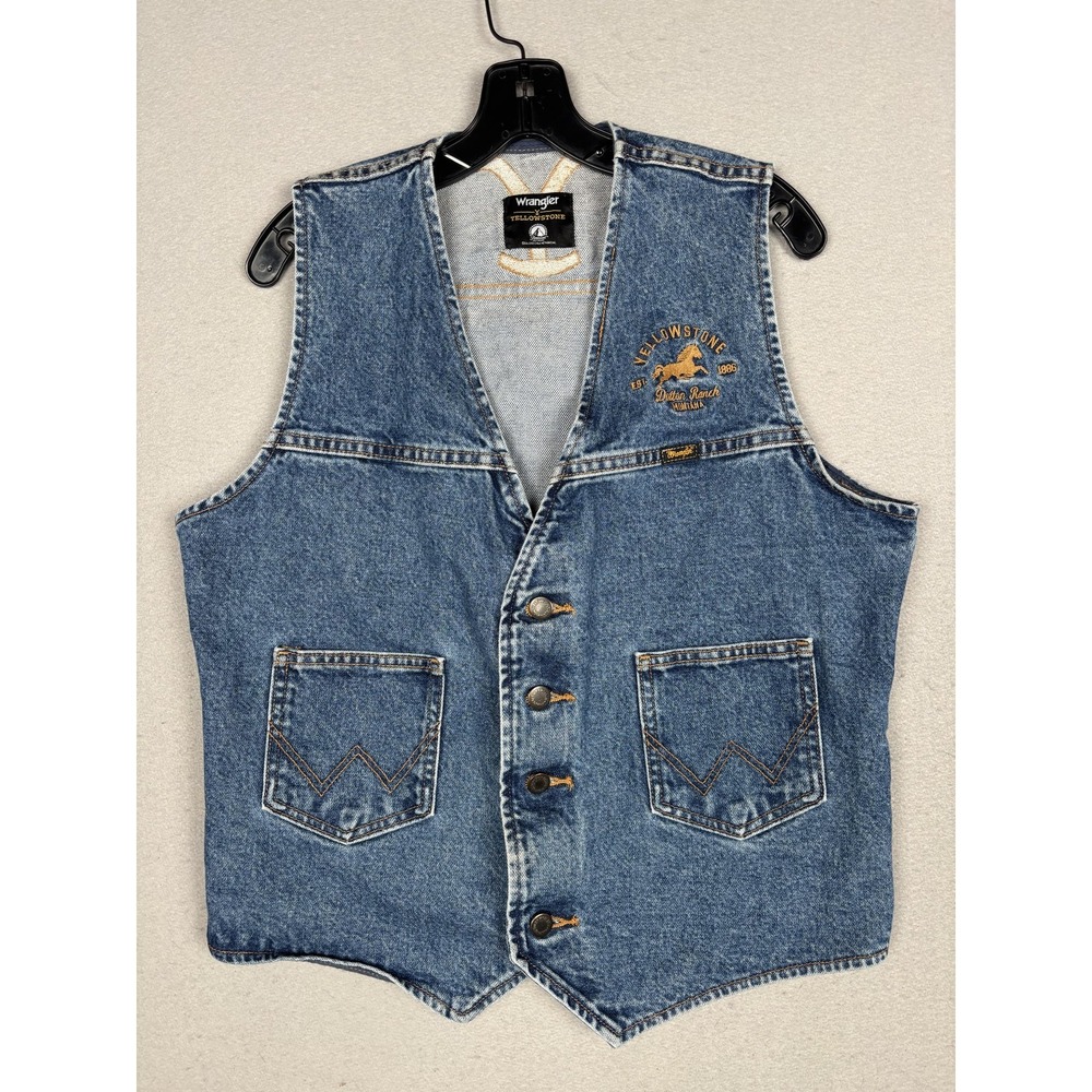 Wrangler Yellowstone Vest Mens Medium Blue Denim Dutton Ranch Western Cowboy